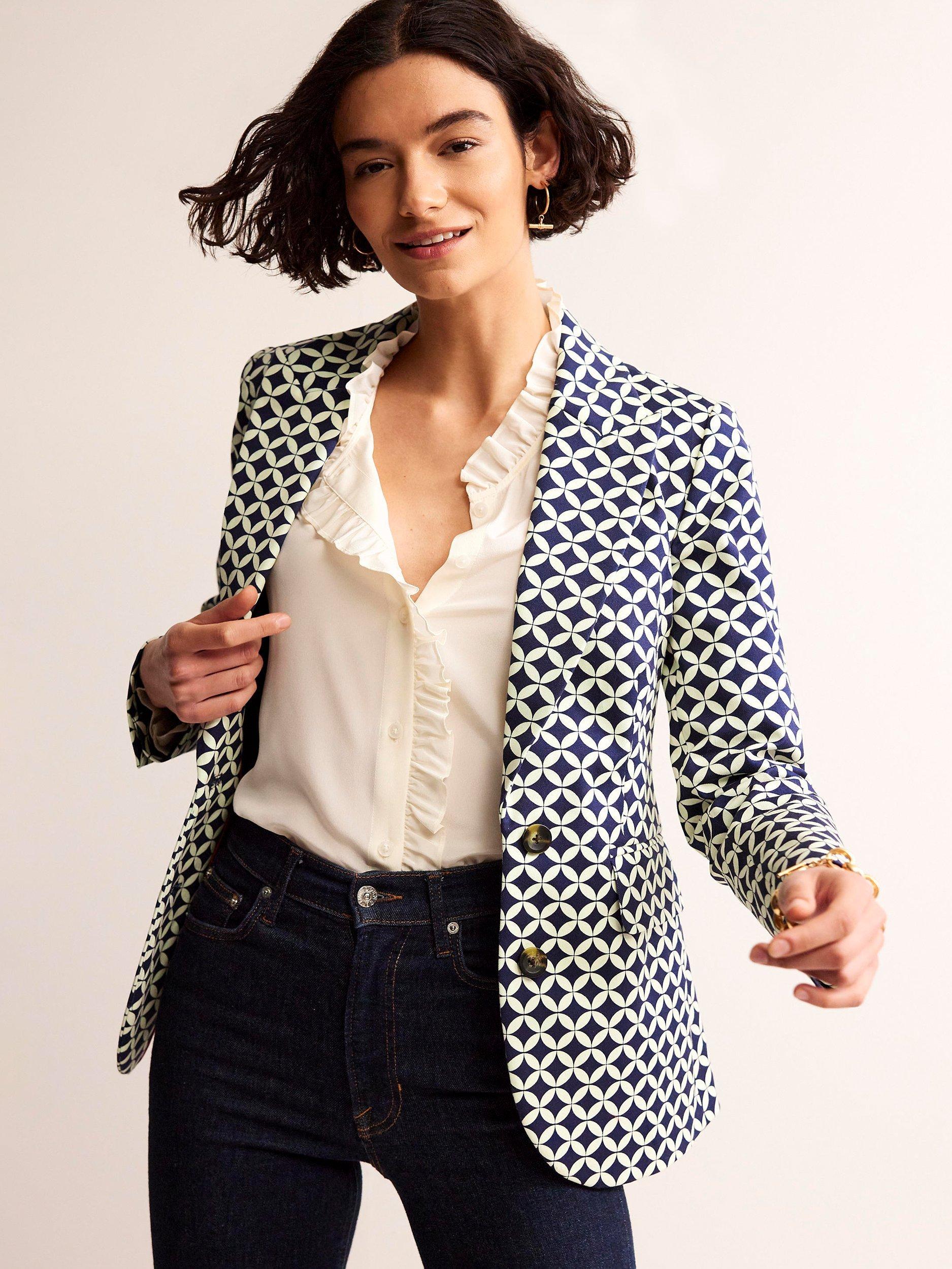 Boden Marylebone Printed Blazer, Navy Diamond Terrace