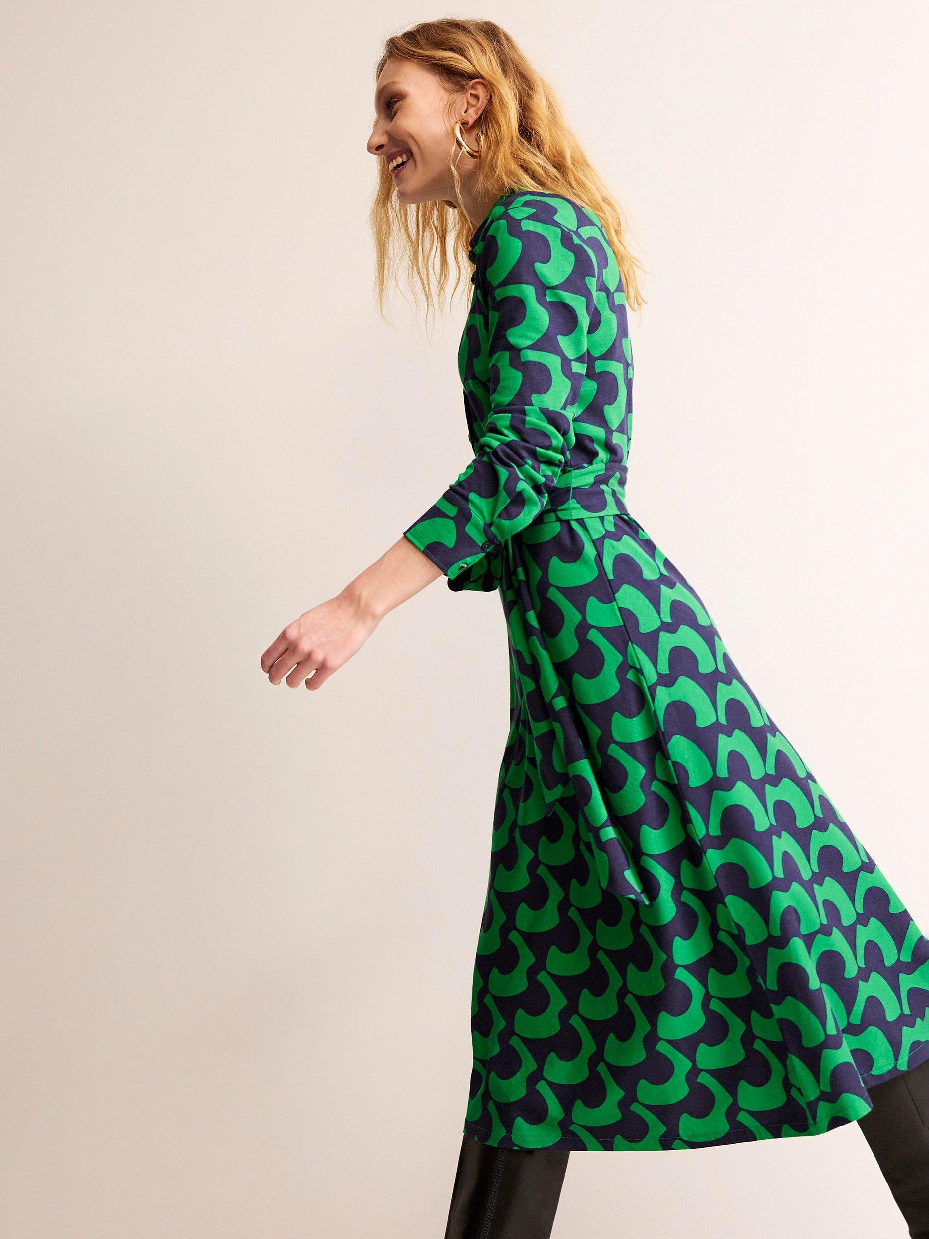 Boden Laura Jersey Midi Shirt Dress Green Navy