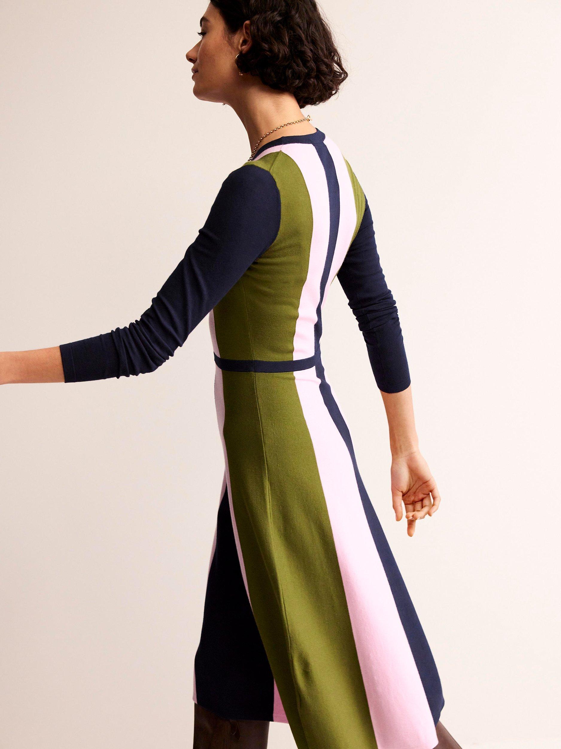 Boden Colour Block Stripe Midi Dress Navy Mauve Mist