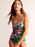 Boden Support Floral Bandeau Swimsuit, Green/Rose Blush