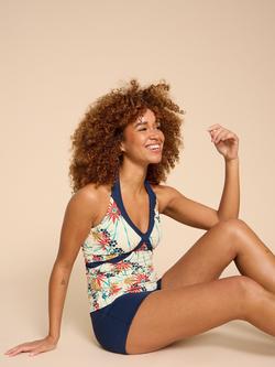 White Stuff Valley Floral Halterneck Tankini Top, Ivory/Multi, Ivory/Multi