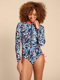 White Stuff Berri Zip Front Swimsuit, Navy/Multi