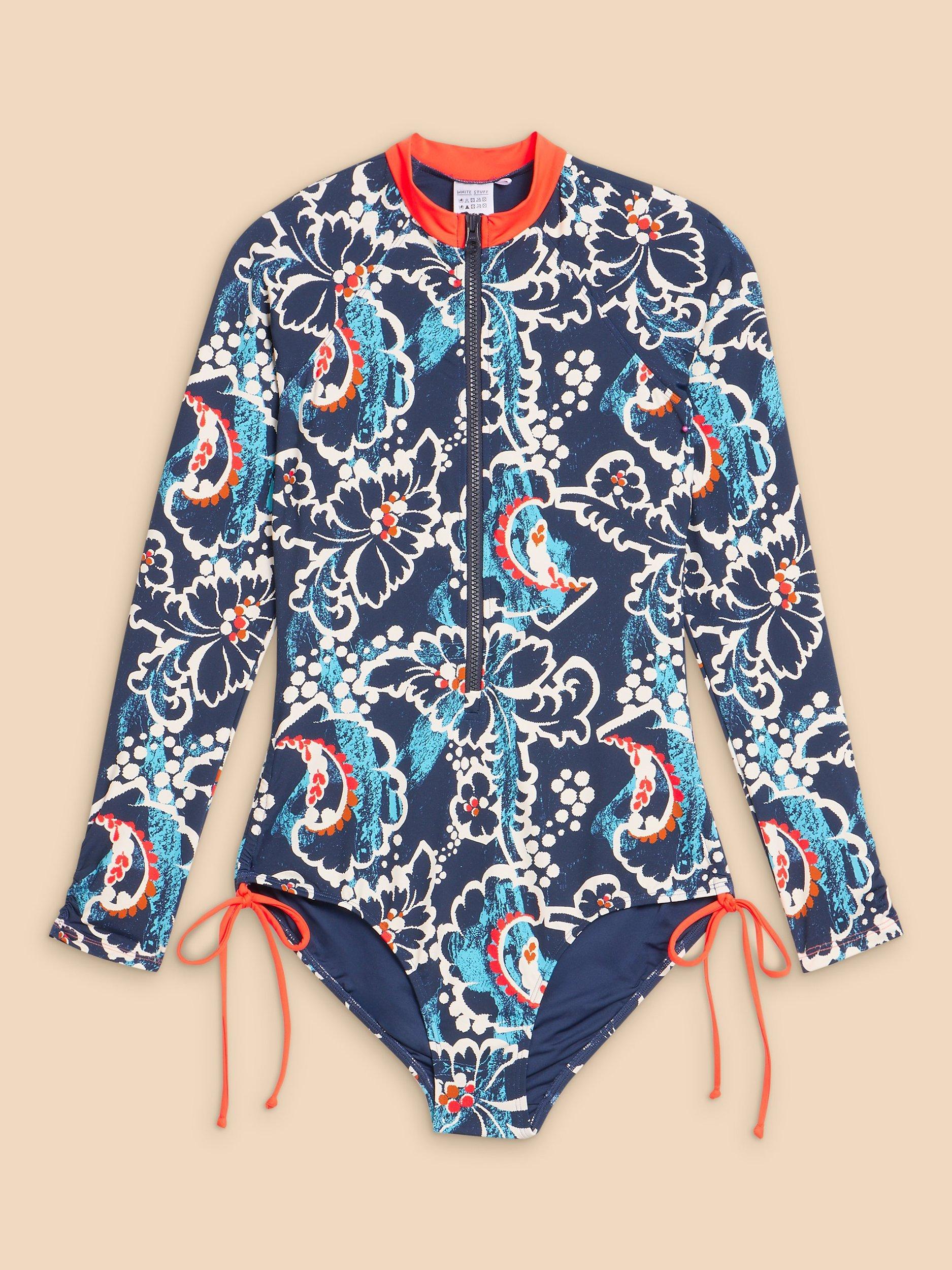 White Stuff Berri Zip Front Swimsuit Navy Multi