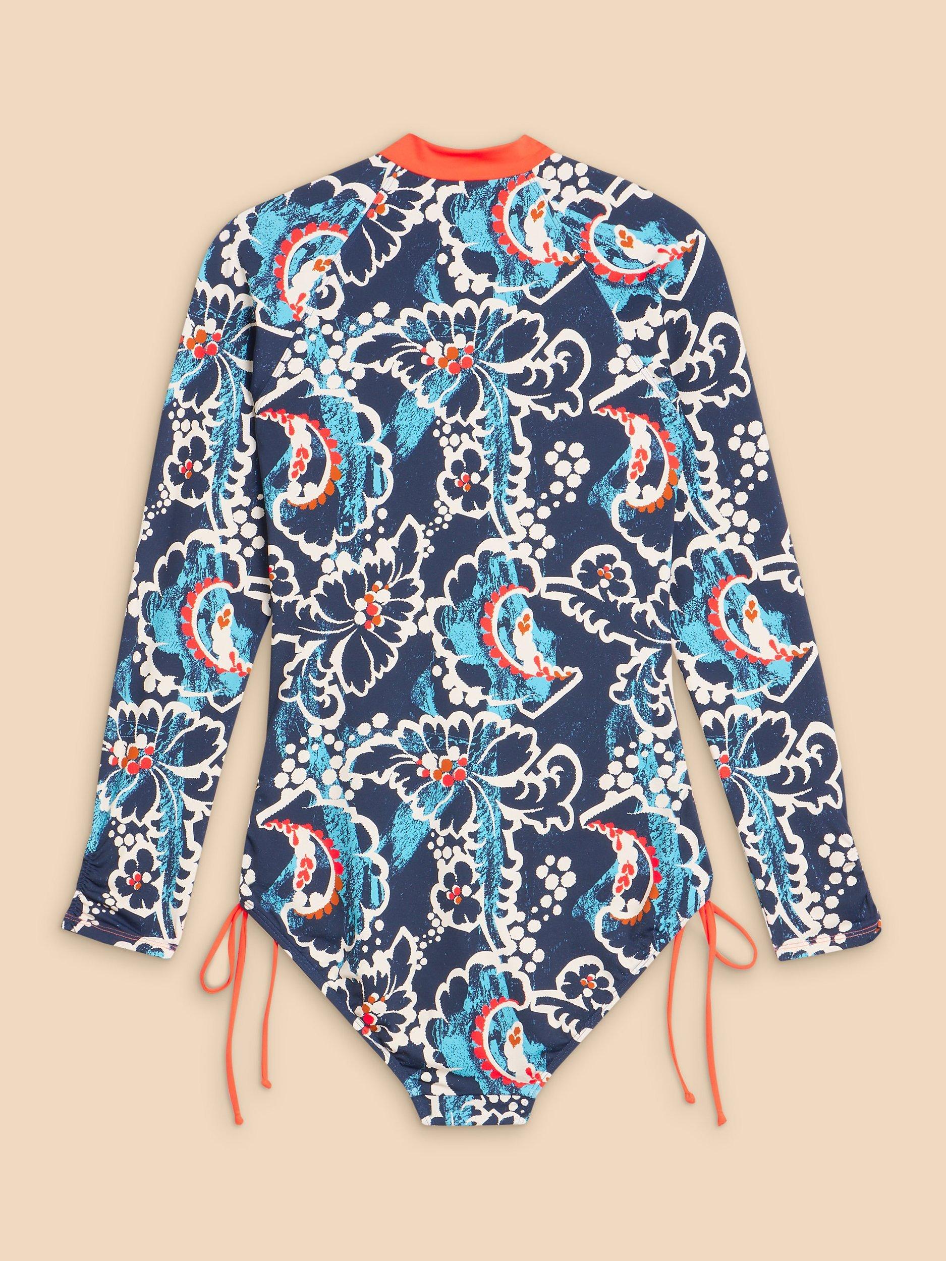 Product image 7 of 7, which shows White Stuff Berri Zip Front Swimsuit, Navy/Multi, 6