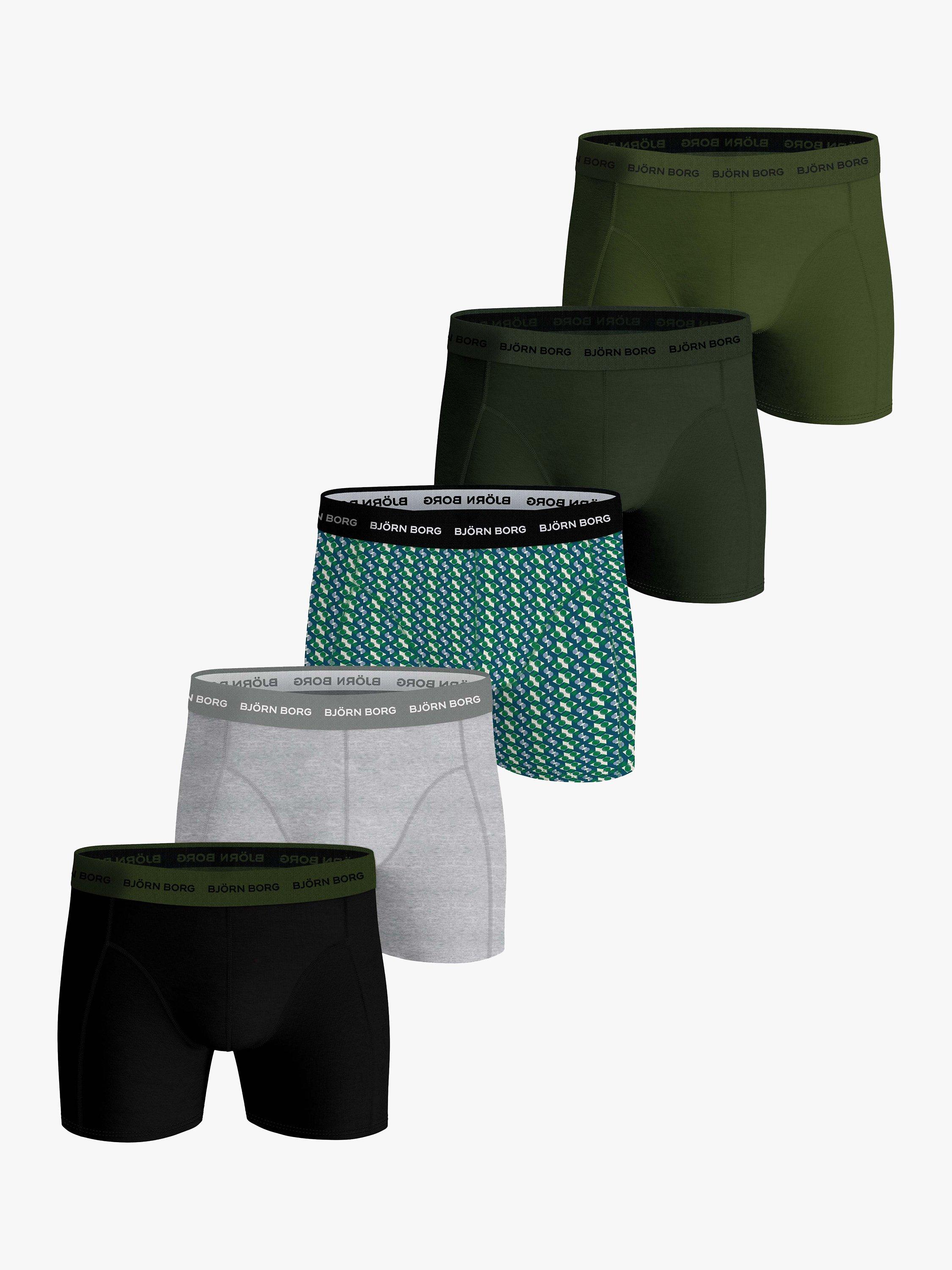 Björn Borg Cotton Blend Stretch Trunks, Pack of 5, Green/Black/Grey