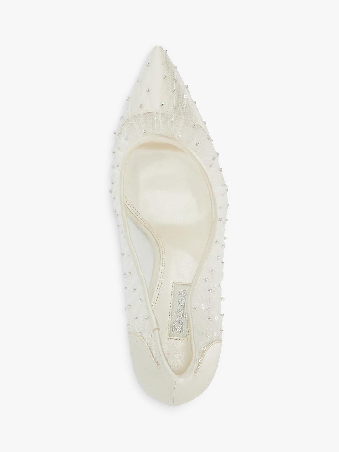 Product image 2 of 5, which shows Dune Bridal Collection Bespoke Embellished Pleated Mesh High Heel Court Shoes, Ivory, EU36