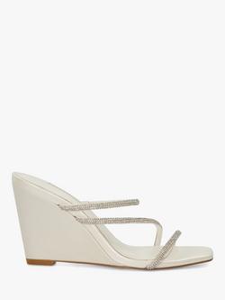 Dune London Bridal Collection Moonbeam Diamante Strap Wedge Sandals, Ivory, Ivory-leather