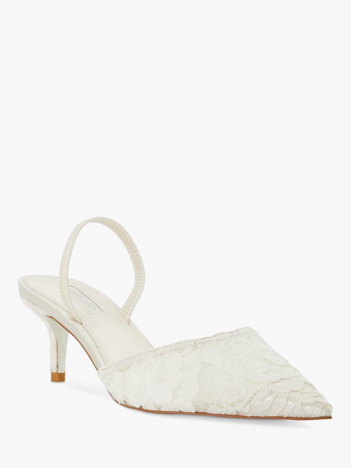 Product image 3 of 5, which shows Dune London Compassion Bridal Lace Slingback Court Shoes, Ivory, EU36