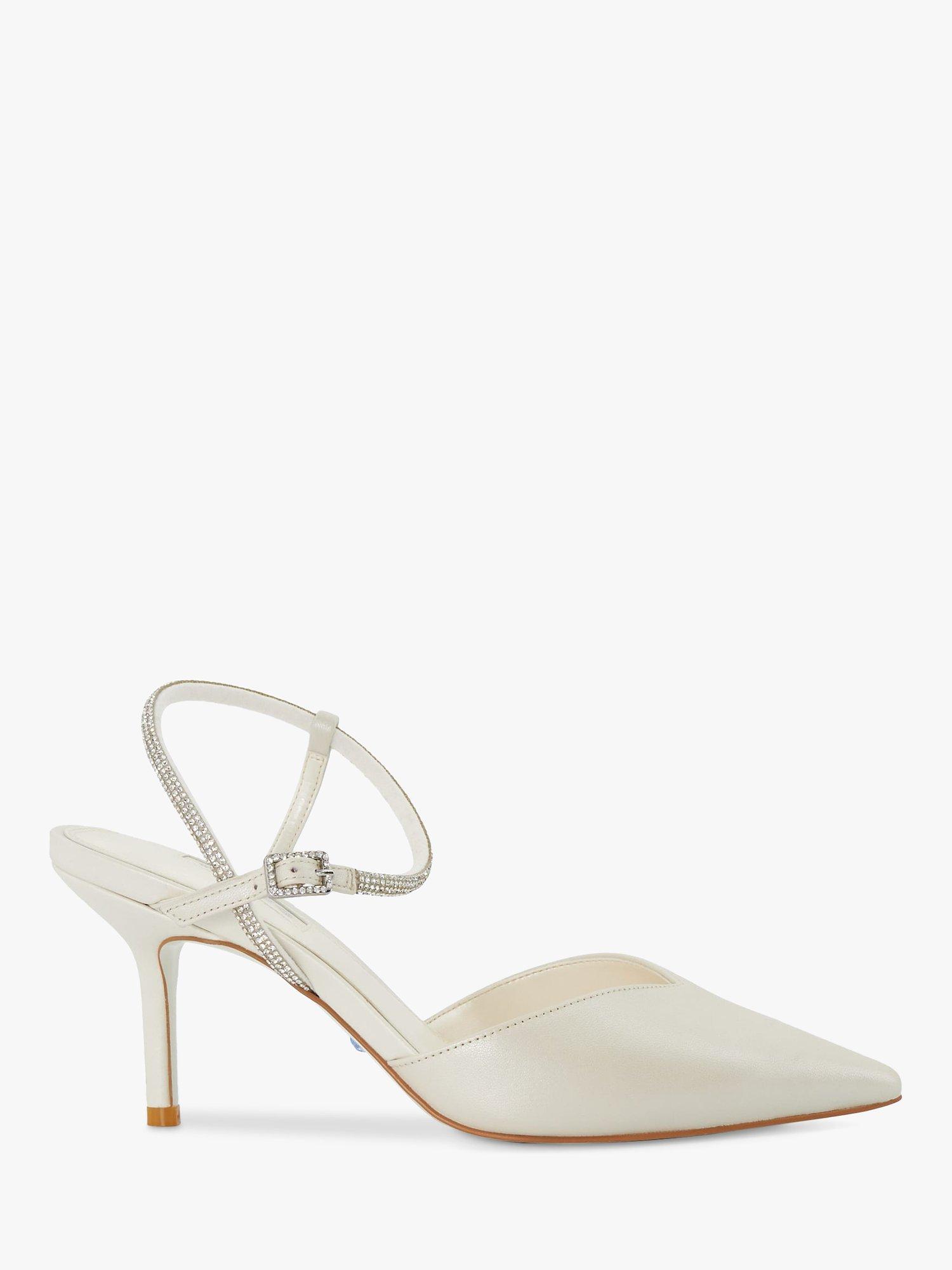 Product image 1 of 5, which shows Dune Bridal Collection Companion Leather Embellished Strap Court Shoes, Ivory, EU36