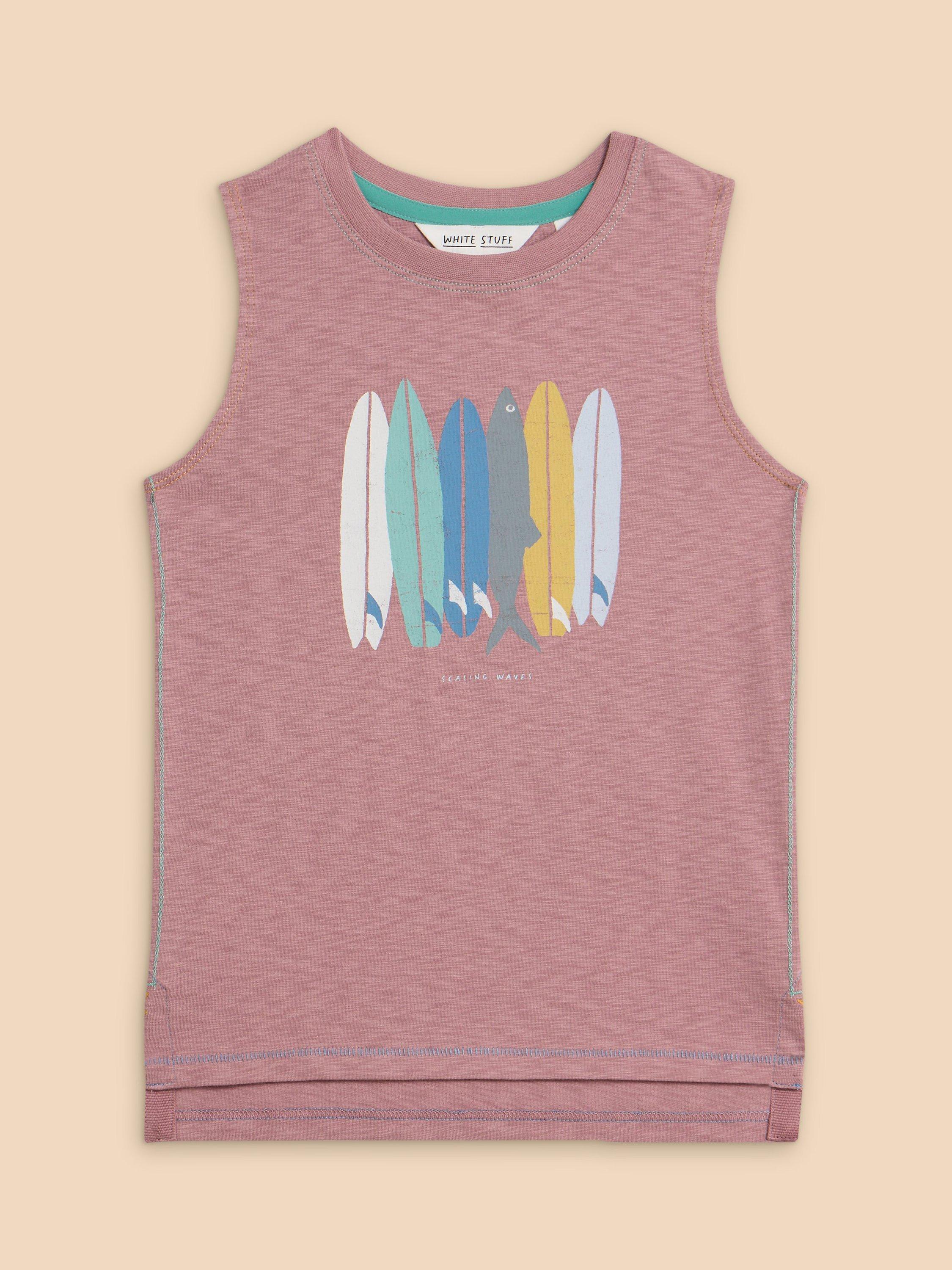 White Stuff Kids' Scaling Waves Graphic Vest Top, Dusky Purple