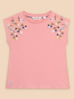 White Stuff Kids' Embroidered Sleeveless Top, Pink, Pink