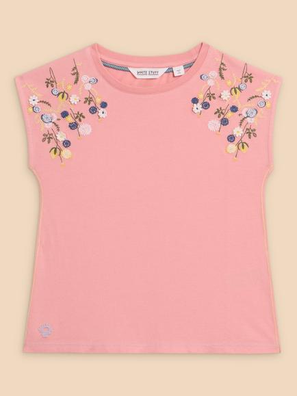 White Stuff Kids' Embroidered Sleeveless Top, Pink, Pink