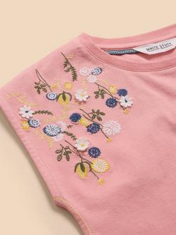 White Stuff Kids' Embroidered Sleeveless Top, Pink - view 2, Pink