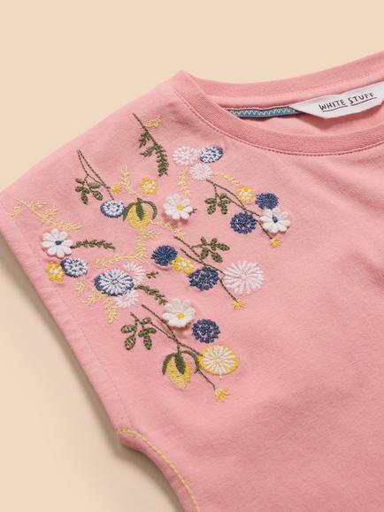 White Stuff Kids' Embroidered Sleeveless Top, Pink - view 2, Pink