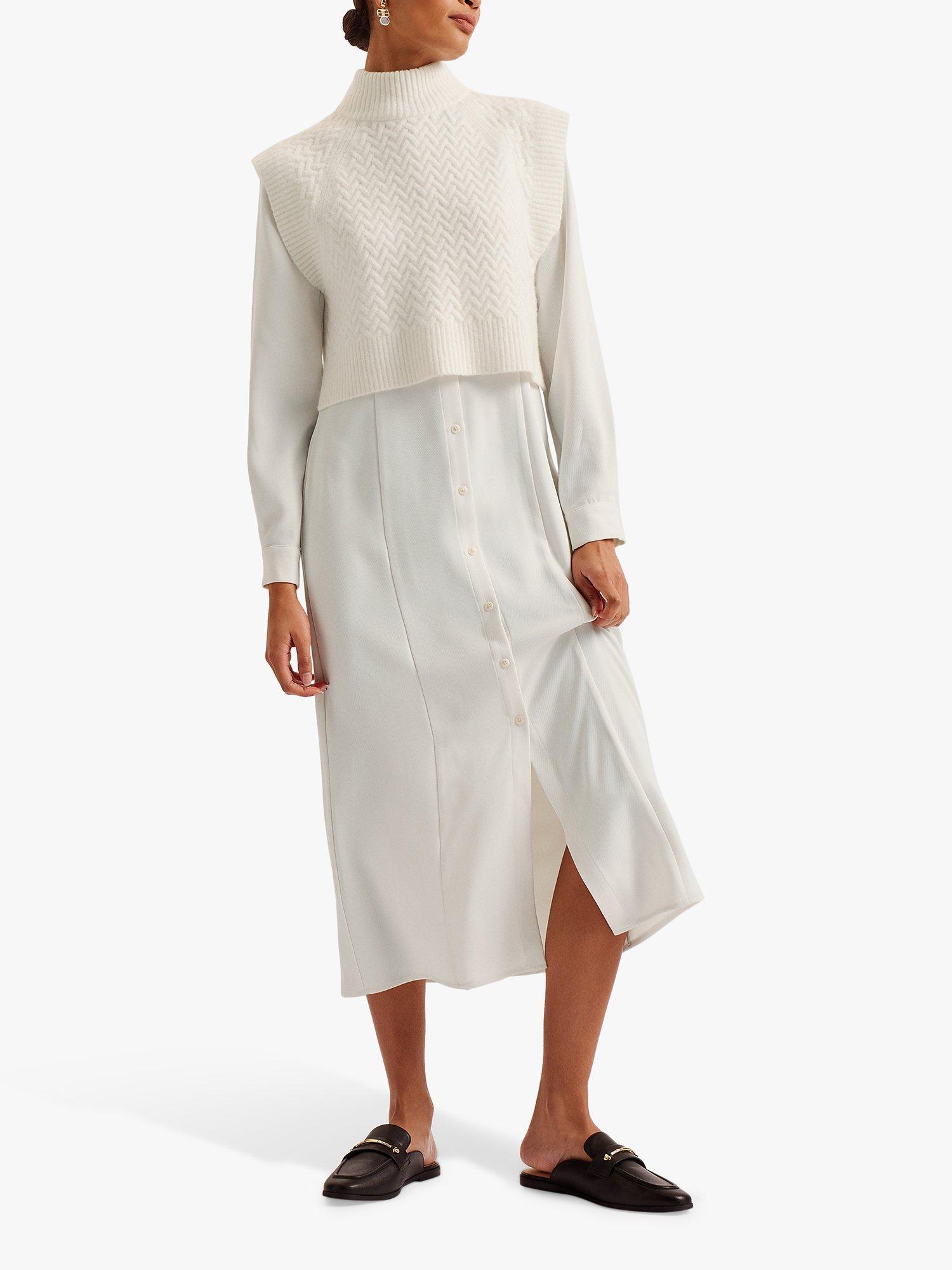 Ted Baker Elsiiey Knit Layer Shirt Dress, Natural Ivory