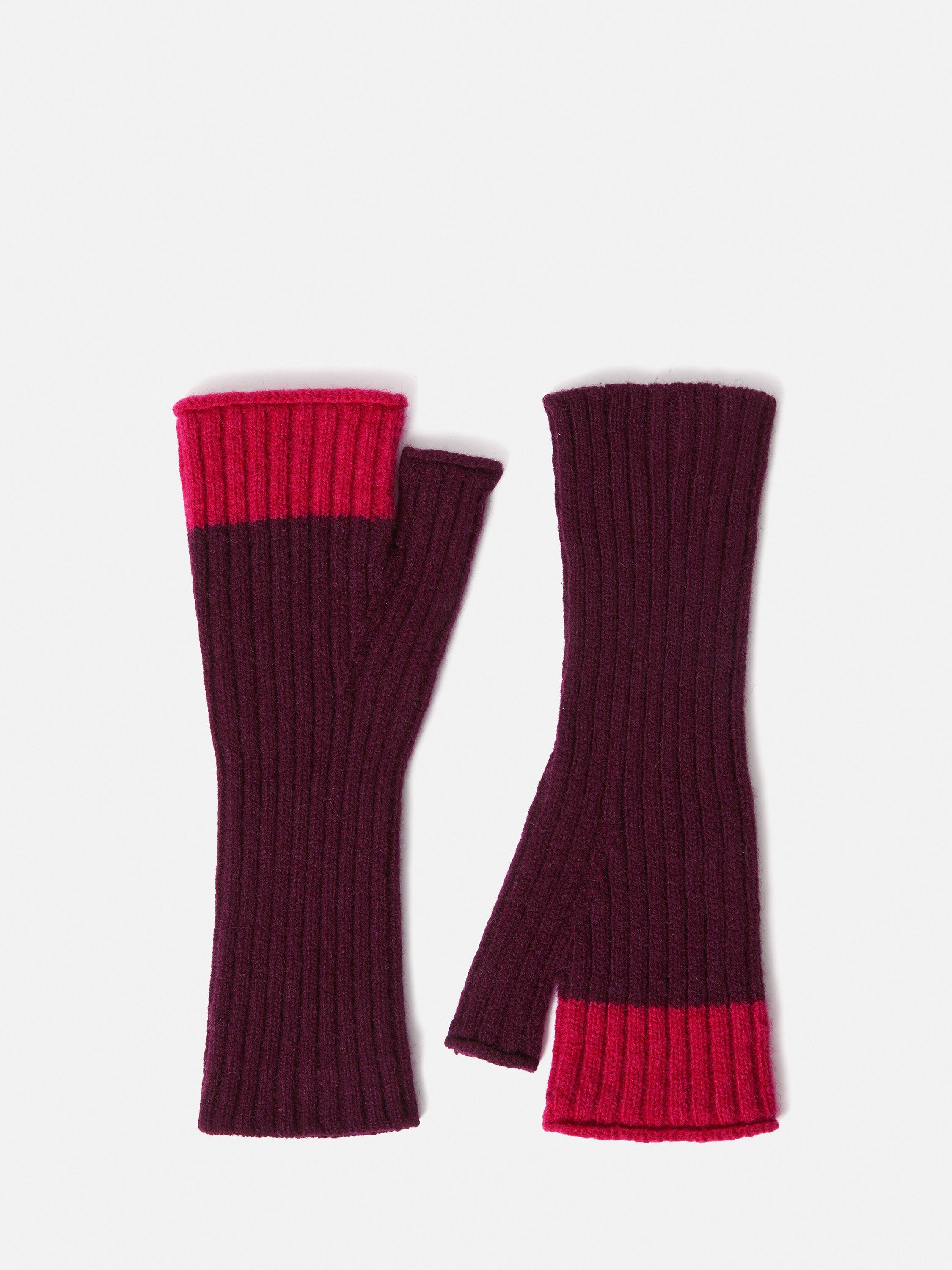 Jigsaw Ribbed Wool Handwarmers, Burgundy