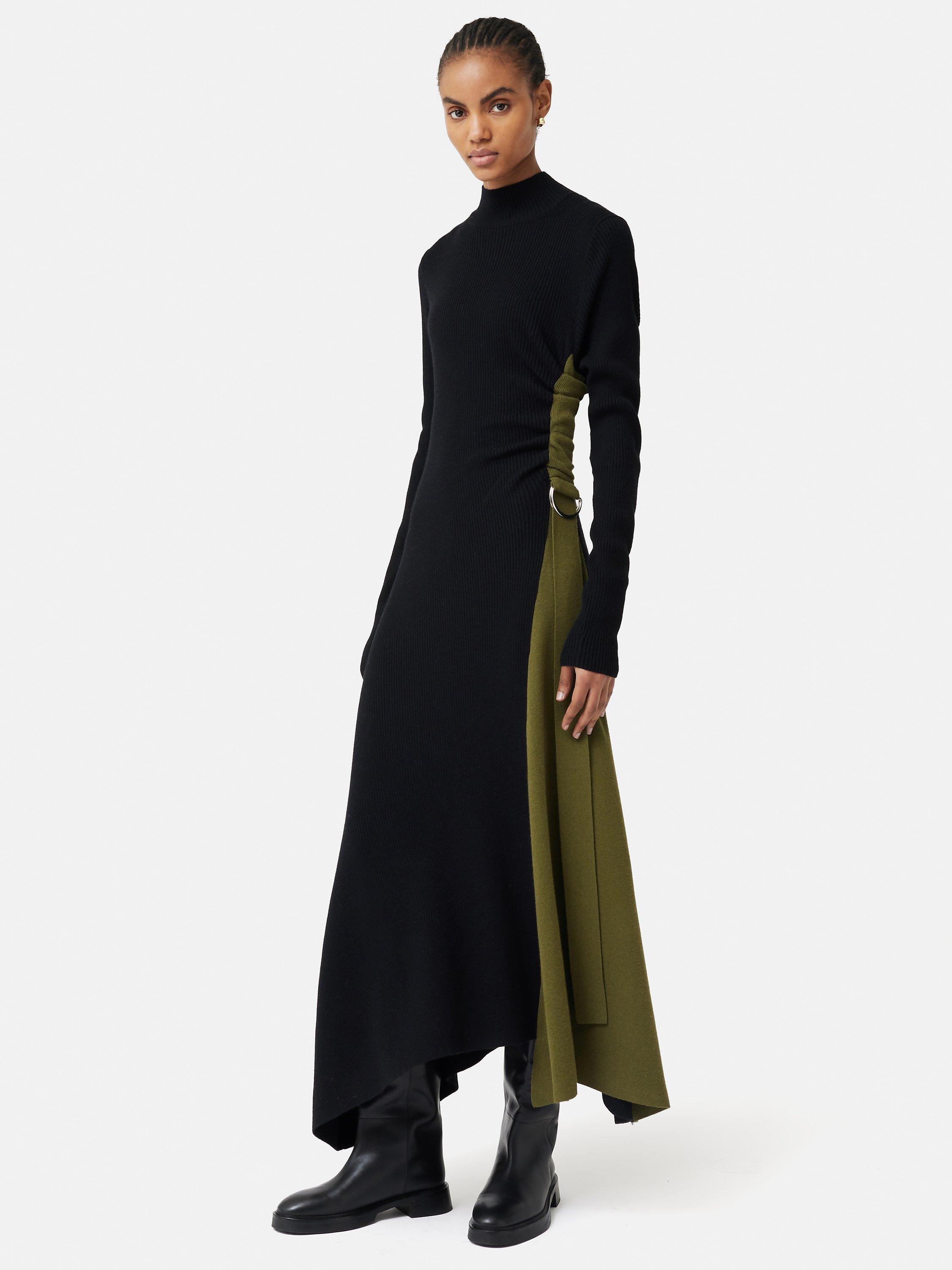 Jigsaw D Ring Knitted Wool Blend Maxi Dress Black Olive