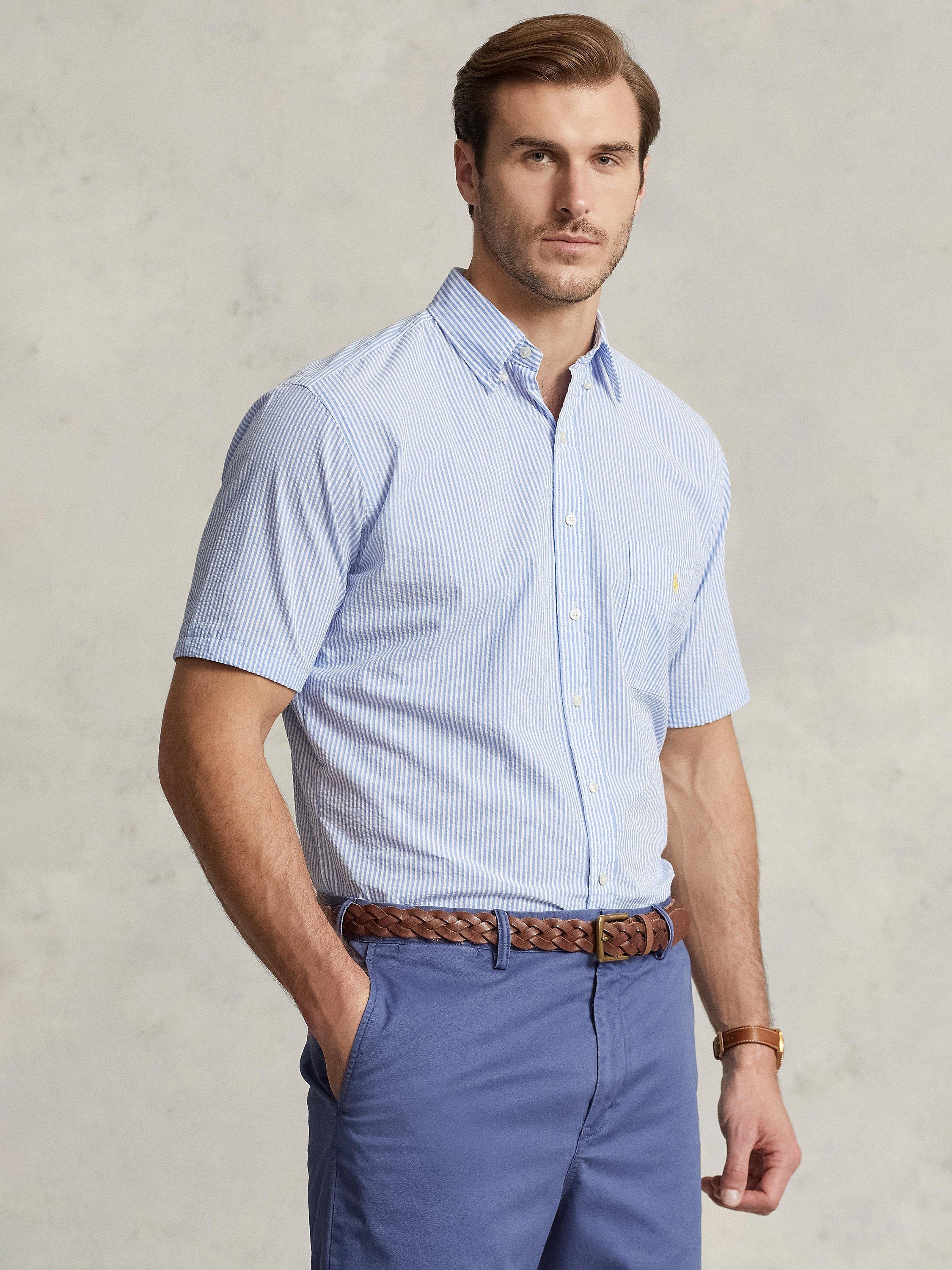 Polo Ralph Lauren Big & Tall Striped Seersucker Shirt, Blue/White