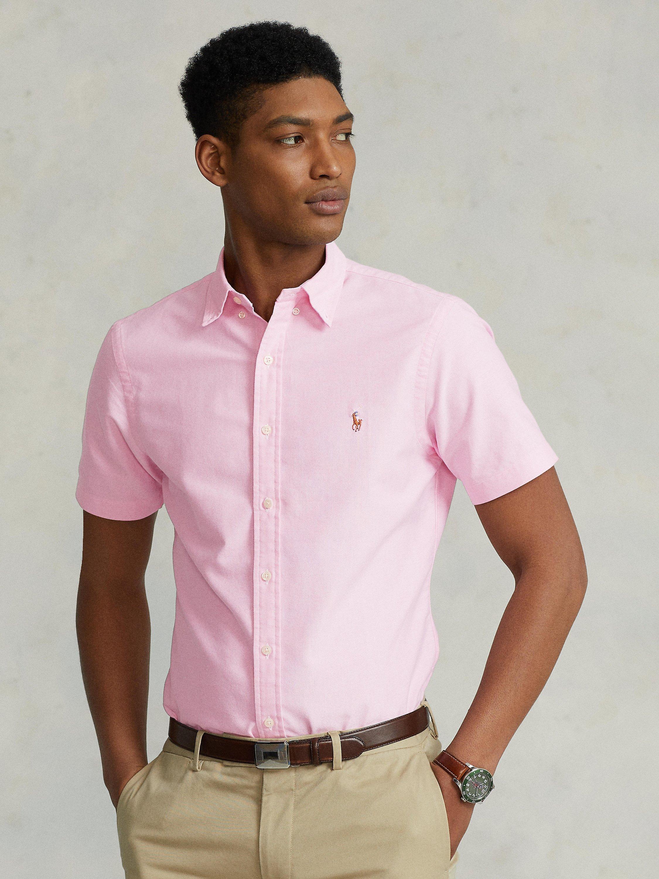 Ralph Lauren Slim Fit Oxford Short Sleeve Shirt, Pink, XL