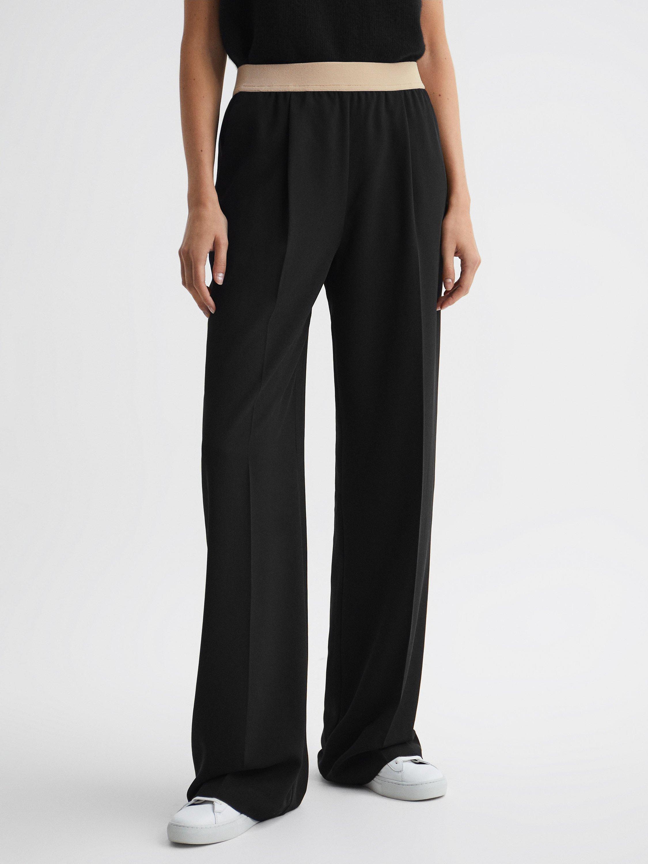 Reiss Iona Stripe Waist Wide Leg Trousers, Black