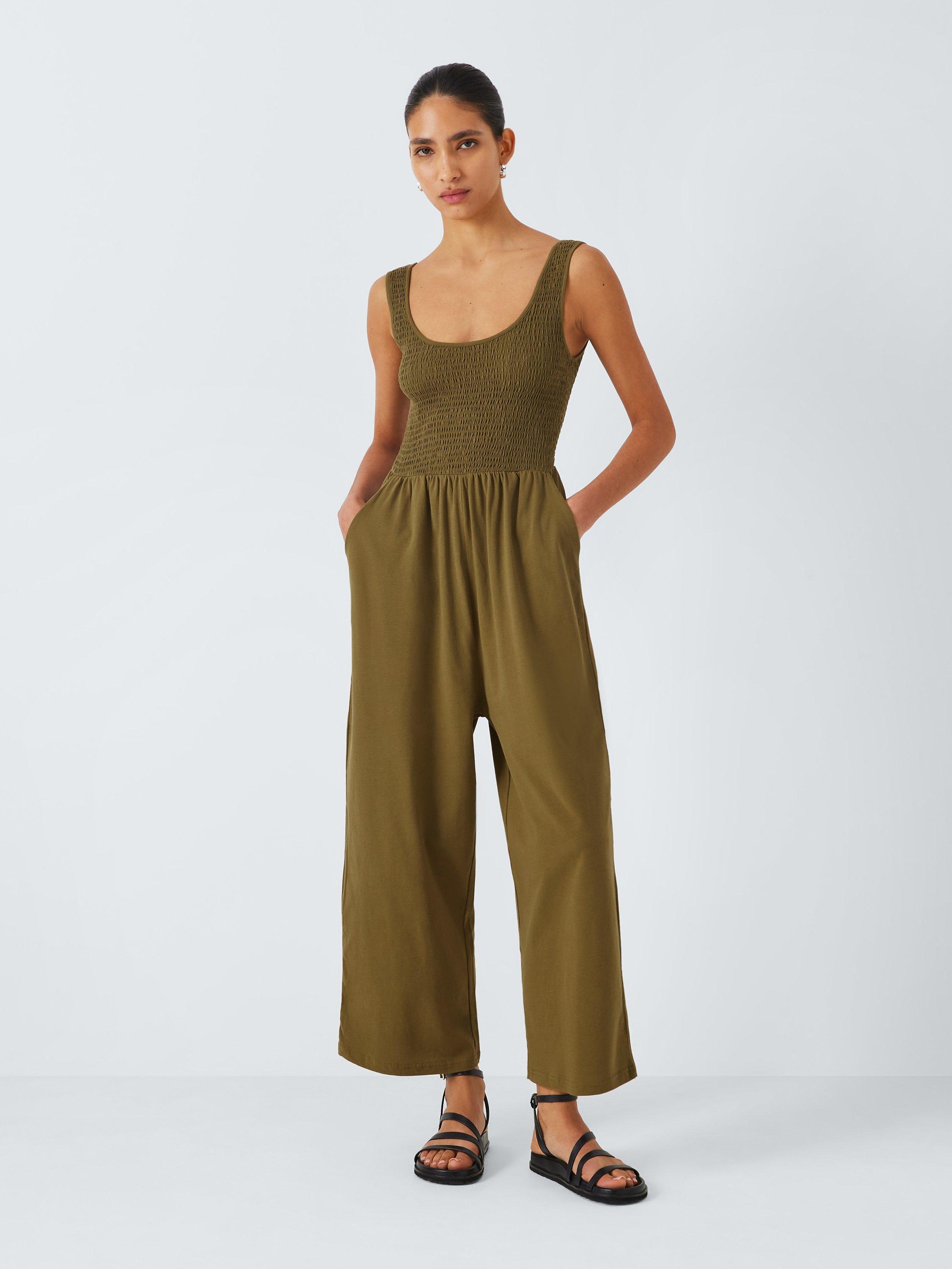 John Lewis ANYDAY Shirred Bodice Jumpsuit, Khaki
