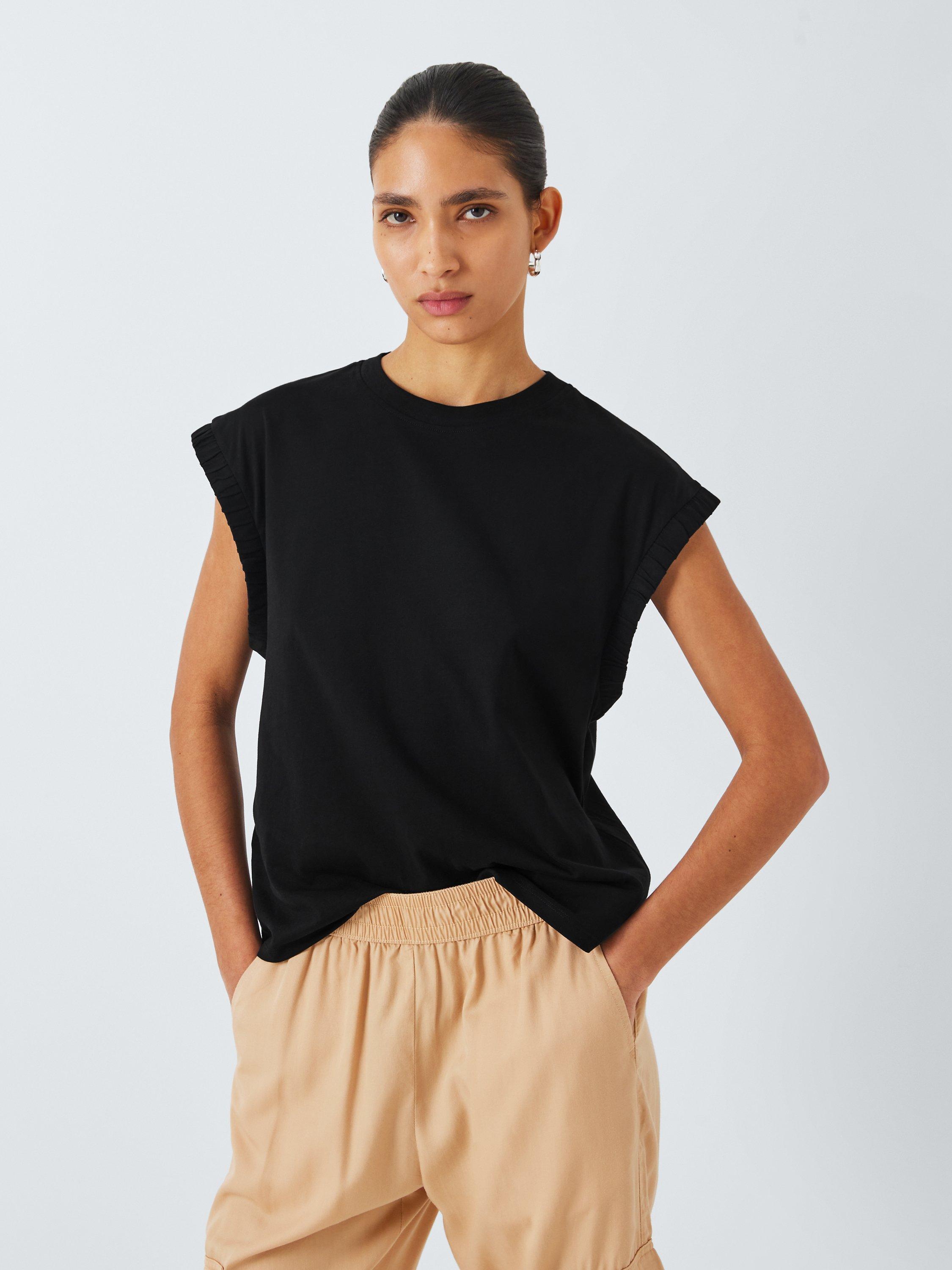 John Lewis ANYDAY Elasticated Sleeve T-Shirt, Black