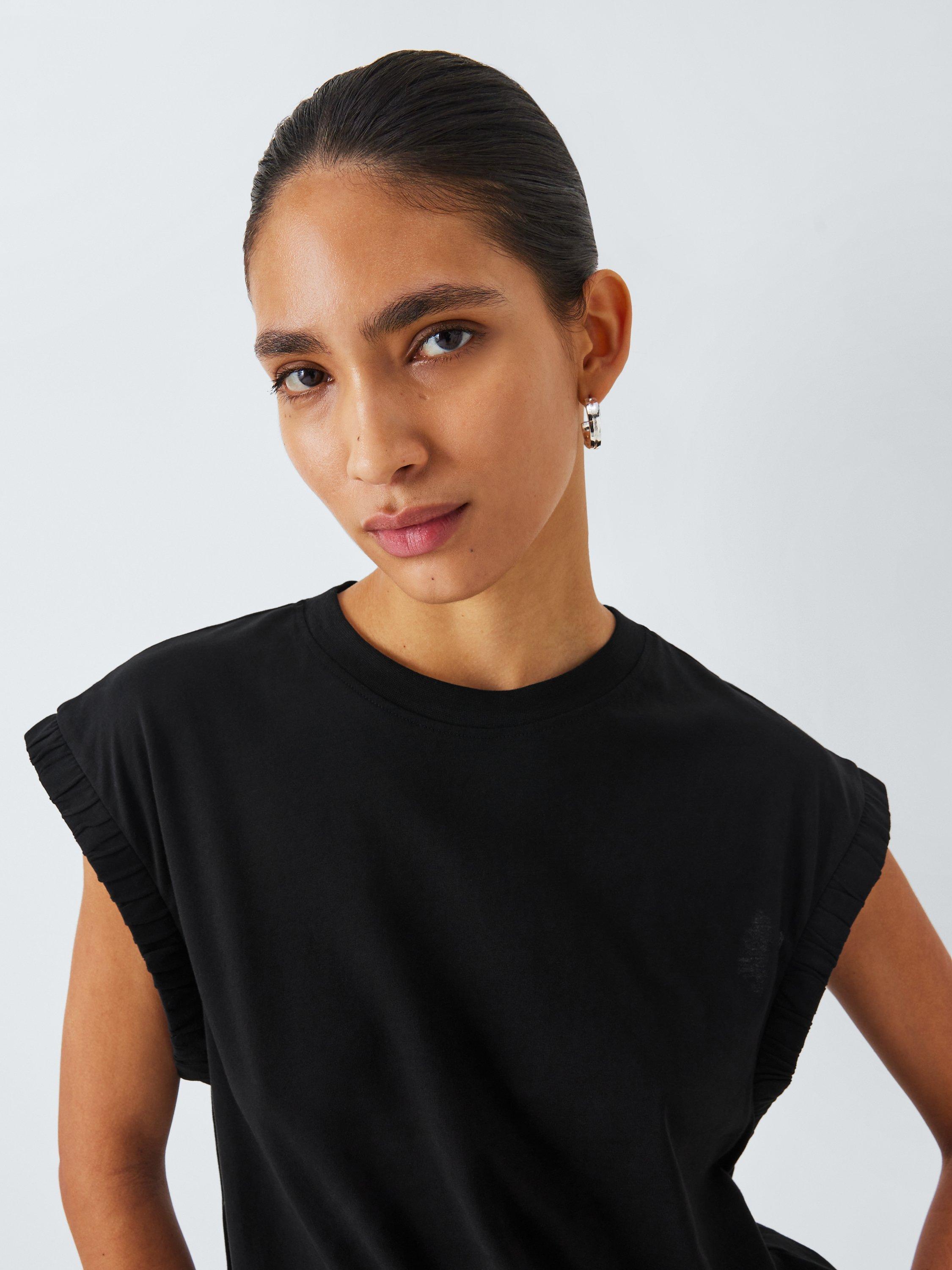 Product image 6 of 6, which shows John Lewis ANYDAY Elasticated Sleeve T-Shirt, Black, L