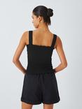 John Lewis ANYDAY Strappy Shirred Bodice Top, Black