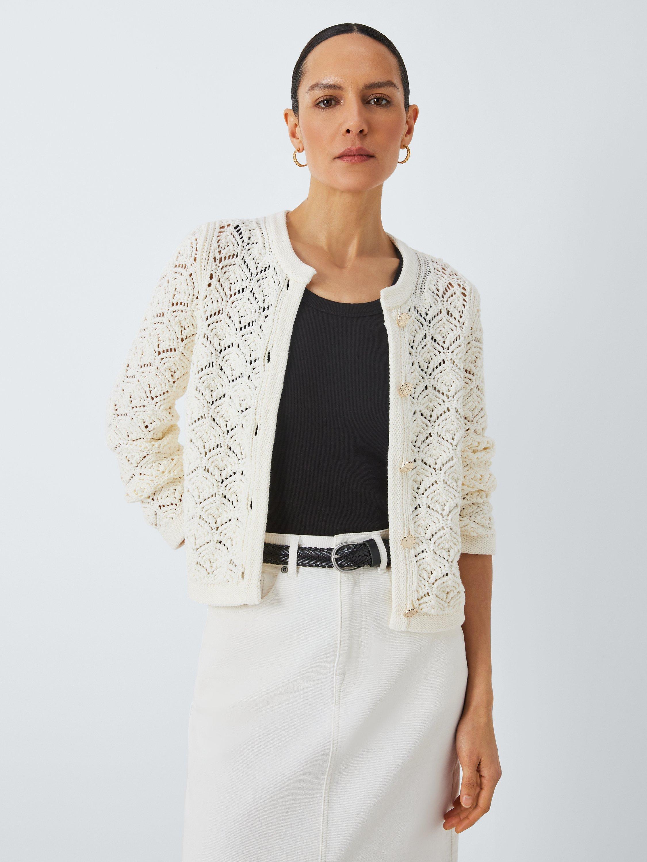 John Lewis Geometric Crochet Cardigan, Ecru