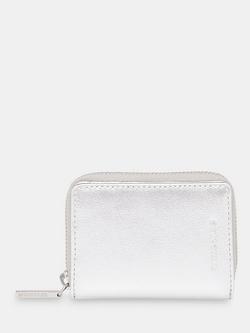 Whistles Koa Compact Zip Around Leather Purse, Silver