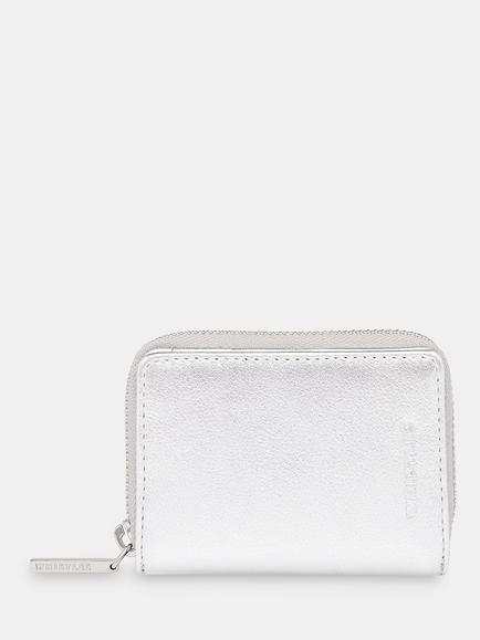 Whistles Koa Compact Zip Around Leather Purse, Silver