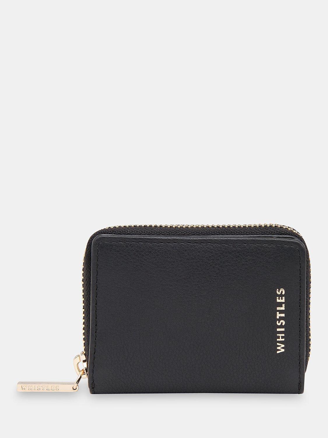 Product image 1 of 5, which shows Whistles Koa Compact Zip Around Leather Purse, Black, One Size