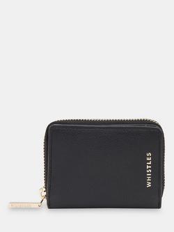 Whistles Koa Compact Zip Around Leather Purse, Black