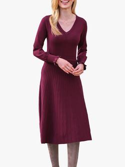 Pure Collection Scallop V-Neck Knitted Dress, Merlot, Merlot