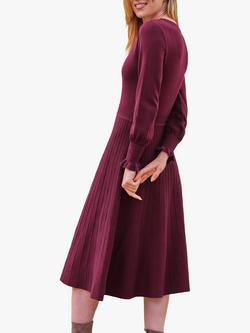 Pure Collection Scallop V-Neck Knitted Dress, Merlot - view 2, Merlot