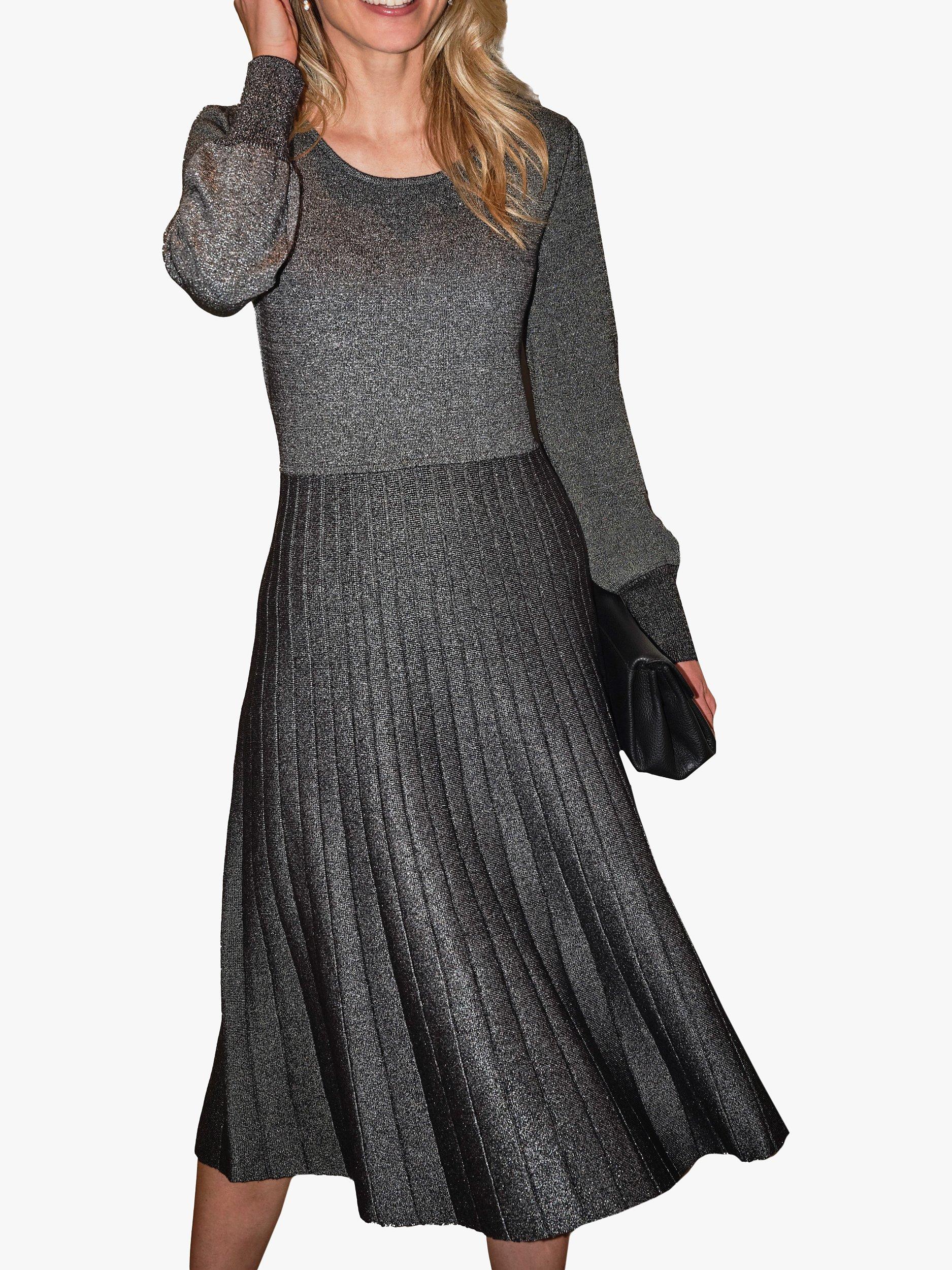 Product image 1 of 3, which shows Pure Collection Cotton Wool Blend Lurex Knitted Dress, Pewter, 10