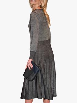 Pure Collection Cotton Wool Blend Lurex Knitted Dress, Pewter - view 2, Pewter