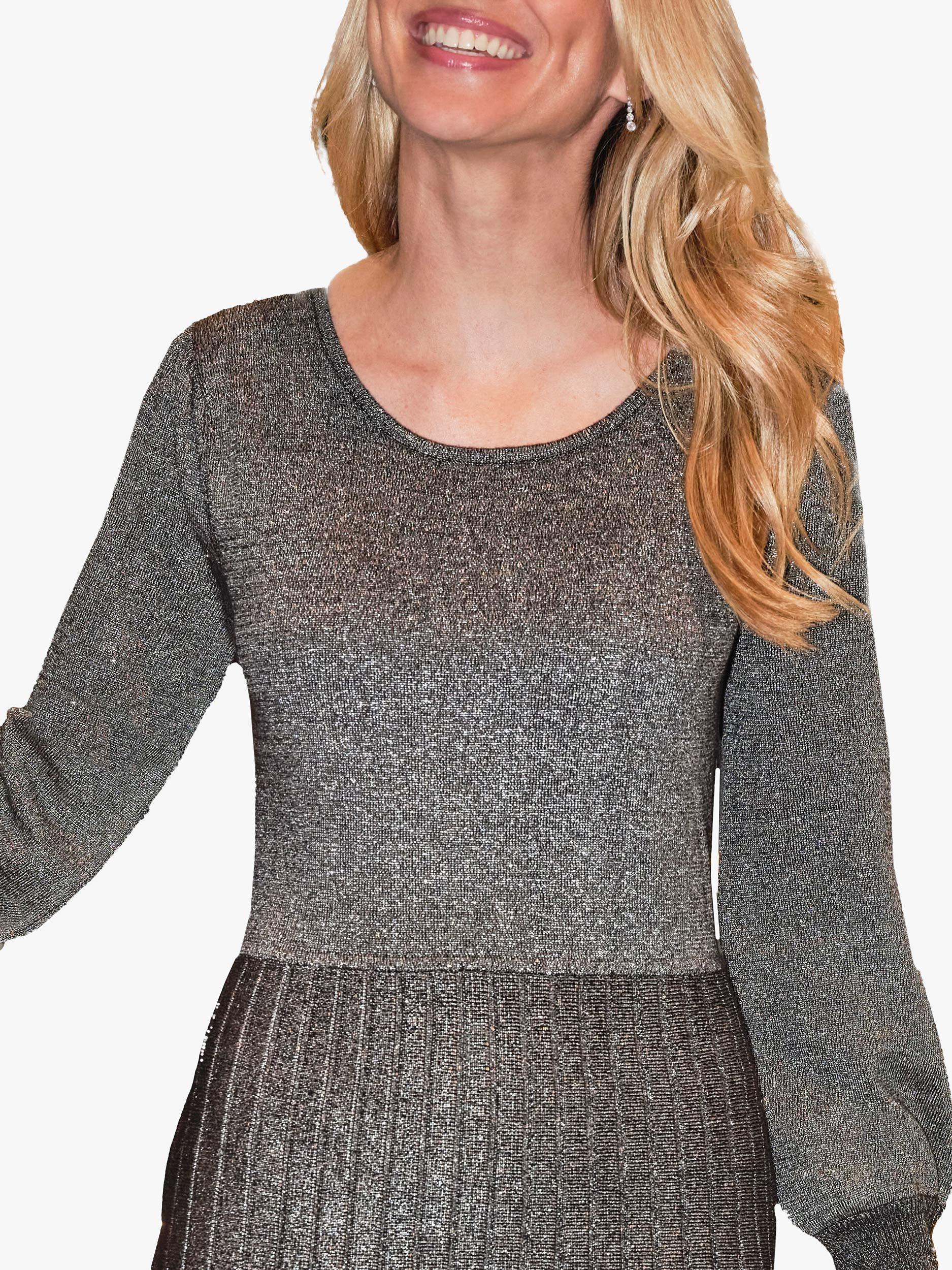 Product image 3 of 3, which shows Pure Collection Cotton Wool Blend Lurex Knitted Dress, Pewter, 10