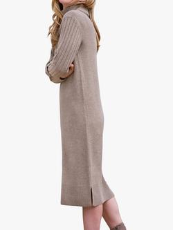 Pure Collection Knitted Jumper Midi Dress, Oatmeal - view 2, Oatmeal