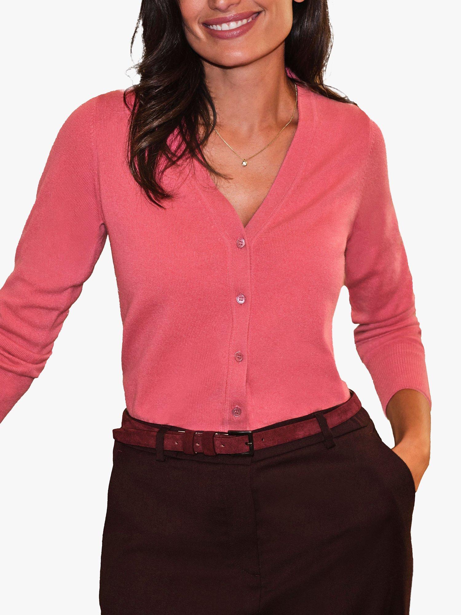 Product image 1 of 3, which shows Pure Collection V-Neck Cashmere Cardigan, Blush Pink, 8