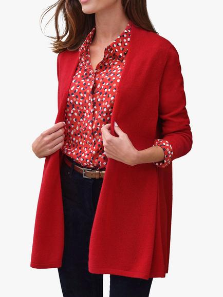 Pure Collection Gassato Cashmere Swing Cardigan, Cherry Red