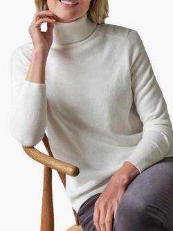 Pure Collection Cashmere Roll Neck Jumper, Soft White