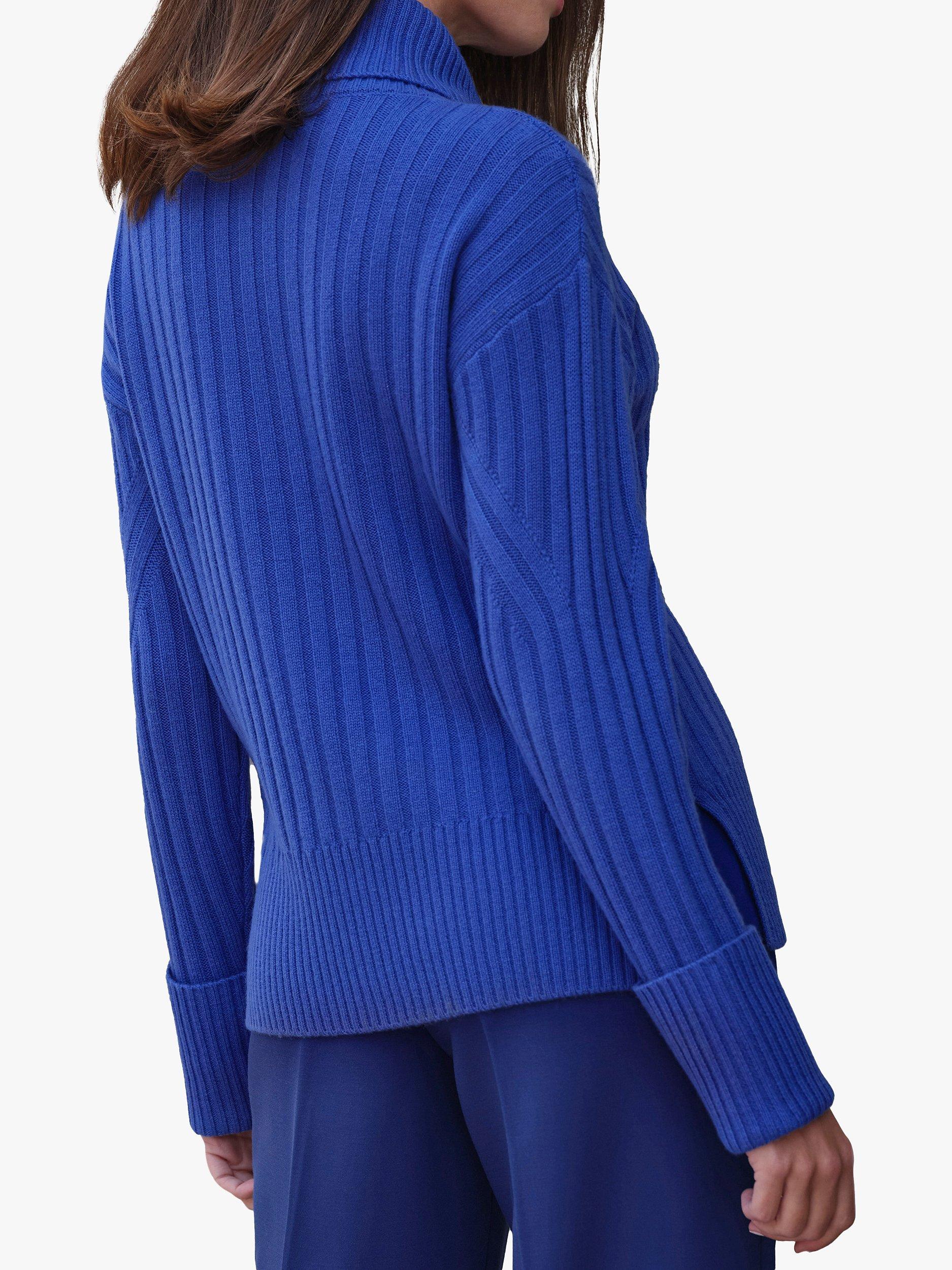 Pure Collection Wool Cashmere Blend Rib Knit Roll Neck Jumper Cobalt