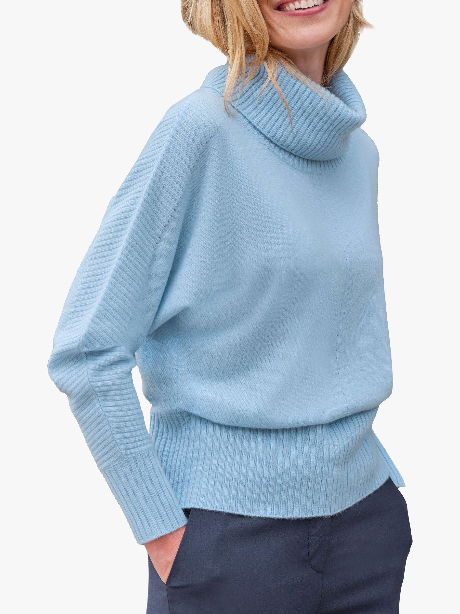 Pure Collection Dolman Cowl Neck Cashmere Jumper Pale Blue