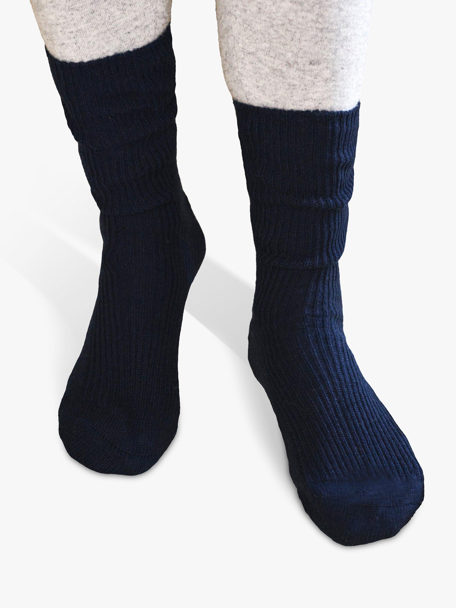 Product image 1 of 1, which shows Pure Collection Ribbed Cashmere Blend Socks, Navy, One Size
