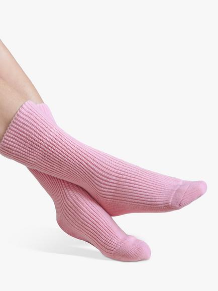 Pure Collection Ribbed Cashmere Blend Socks, Cherry Blossom