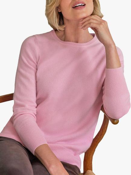 Pure Collection Cashmere Crew Neck Jumper, Cherry Blossom