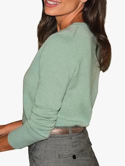 Pure Collection Crew Neck Cashmere Cardigan - view 2, Soft Fern