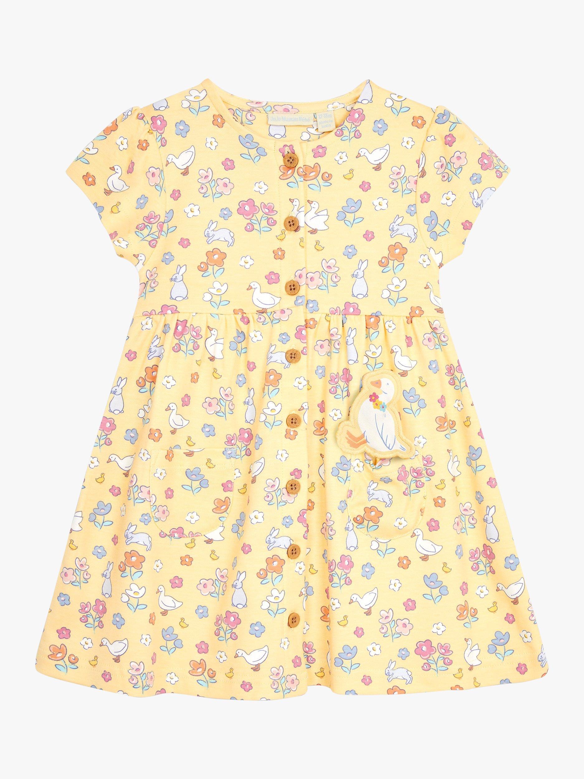 JoJo Maman Bébé Baby Bunny & Duck Print Dress, Yellow