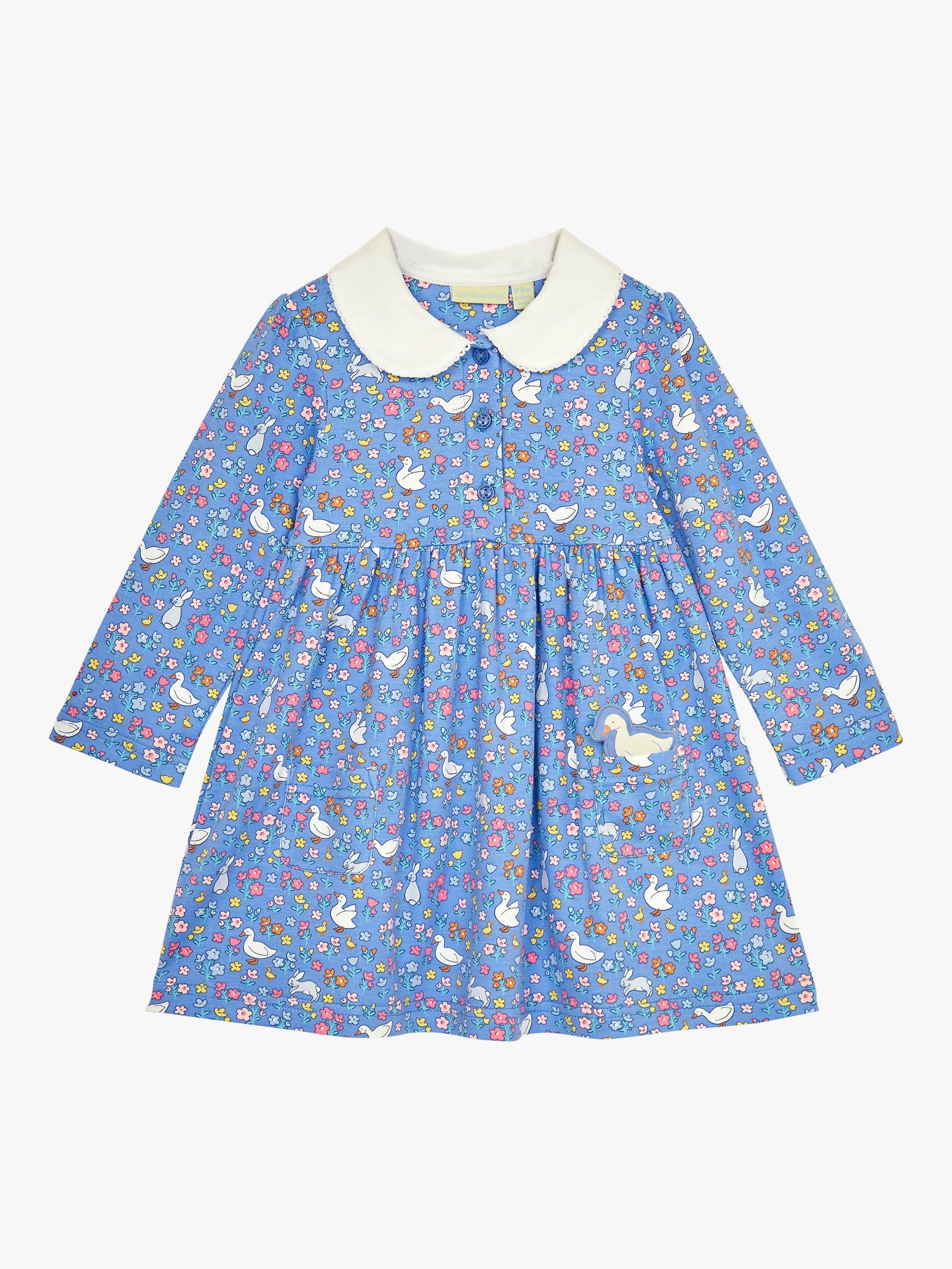 JoJo Maman Bébé Baby Duck & Floral Print Peter Pan Collar Dress, Lilac